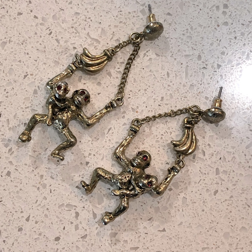 Monkey with Baby and Banana Bunch Earrings